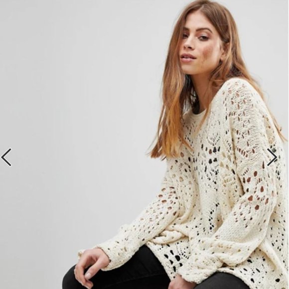 Free People Sweaters - Free People Traveling Lace Crochet Slouchy Sweater